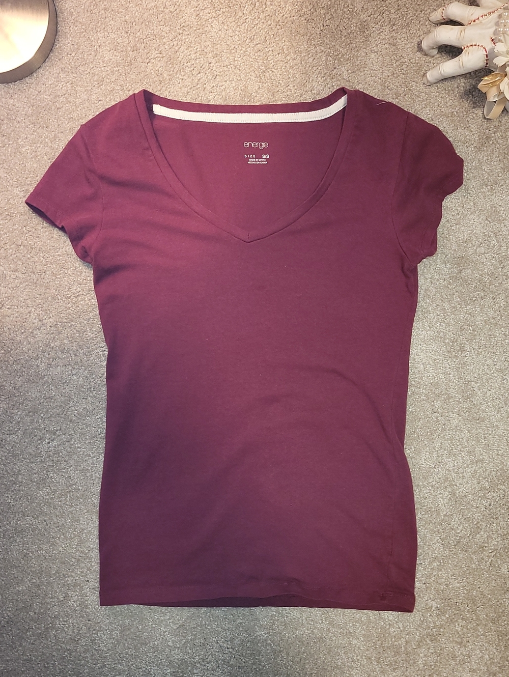 Energie Plum V-Neck Short Sleeve Tee